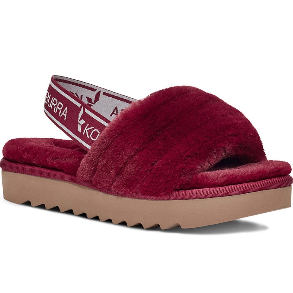 Koolaburra UGG Fuzz'n II Slipper Backstrap Slide Burgundy red Faux-Fur Sandals 5